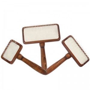 Factory Wholesale Brown Wooden Cat Pin Hair Brush Dog Pet Grooming Slicker Brush With Sticky Beads