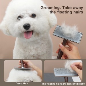 Dog Hair Comb Eco-Friendly Pet EBONY Wooden Slicker Brush Massage Grooming Slicker Brush with Rounded Bristles