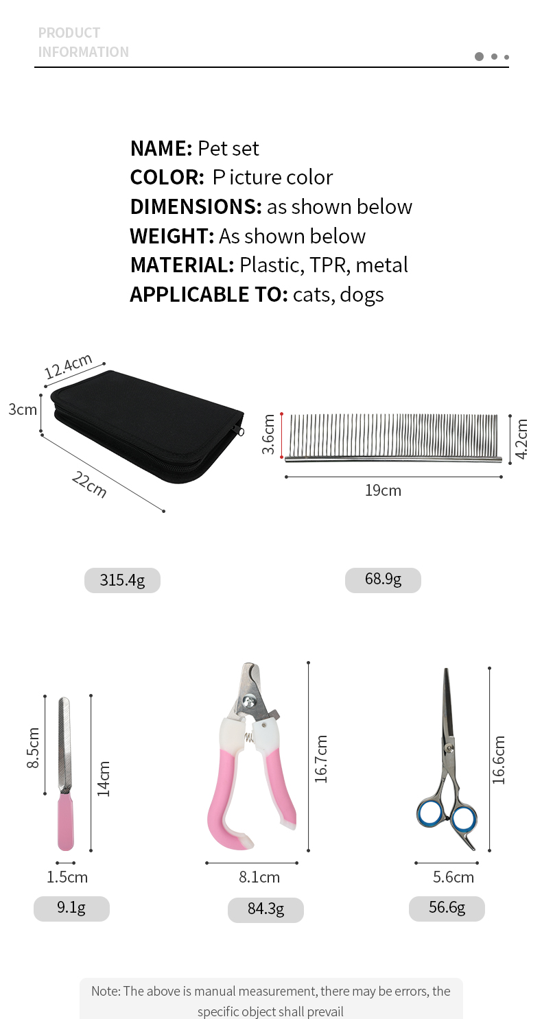 Manufacturers Grooming Kit Pets Dogs Brush Set Pet Grooming Scissor Set Hair Removal Comb Dog Clipper Set