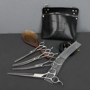 Professional Groomers 7inch 440c Stainless Steel Straight Curved Thinning Pet Dog Hair Grooming Scissors Kit
