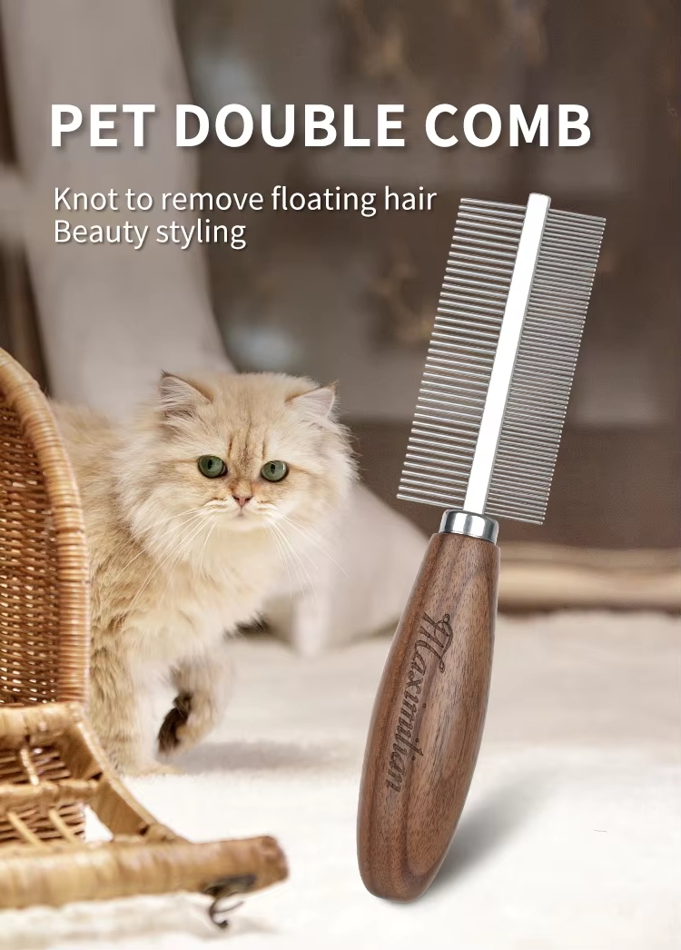 Factory Wholesale Custom Logo Double Sided Wooden Cat Needle Hair Comb Dog Pet Grooming Comb