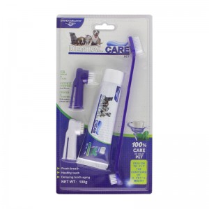공장 도매 블리스터 카드 포장 4 in 1 고양이 치과 관리 키트 반려동물 손가락 칫솔 치약 개 칫솔