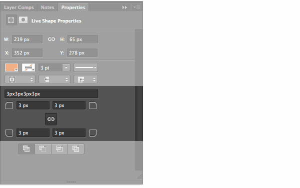 Screen shot of Photoshop's properties palette with the box radius highlit.