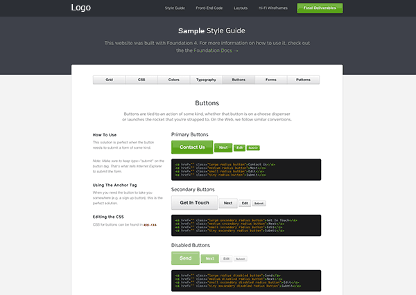 Sample buttons page